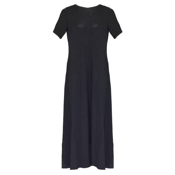 Eileen Fisher Fine Tencel Jersey Black Crew Neck Maxi Long Dress Size XS NWT - Picture 1 of 9